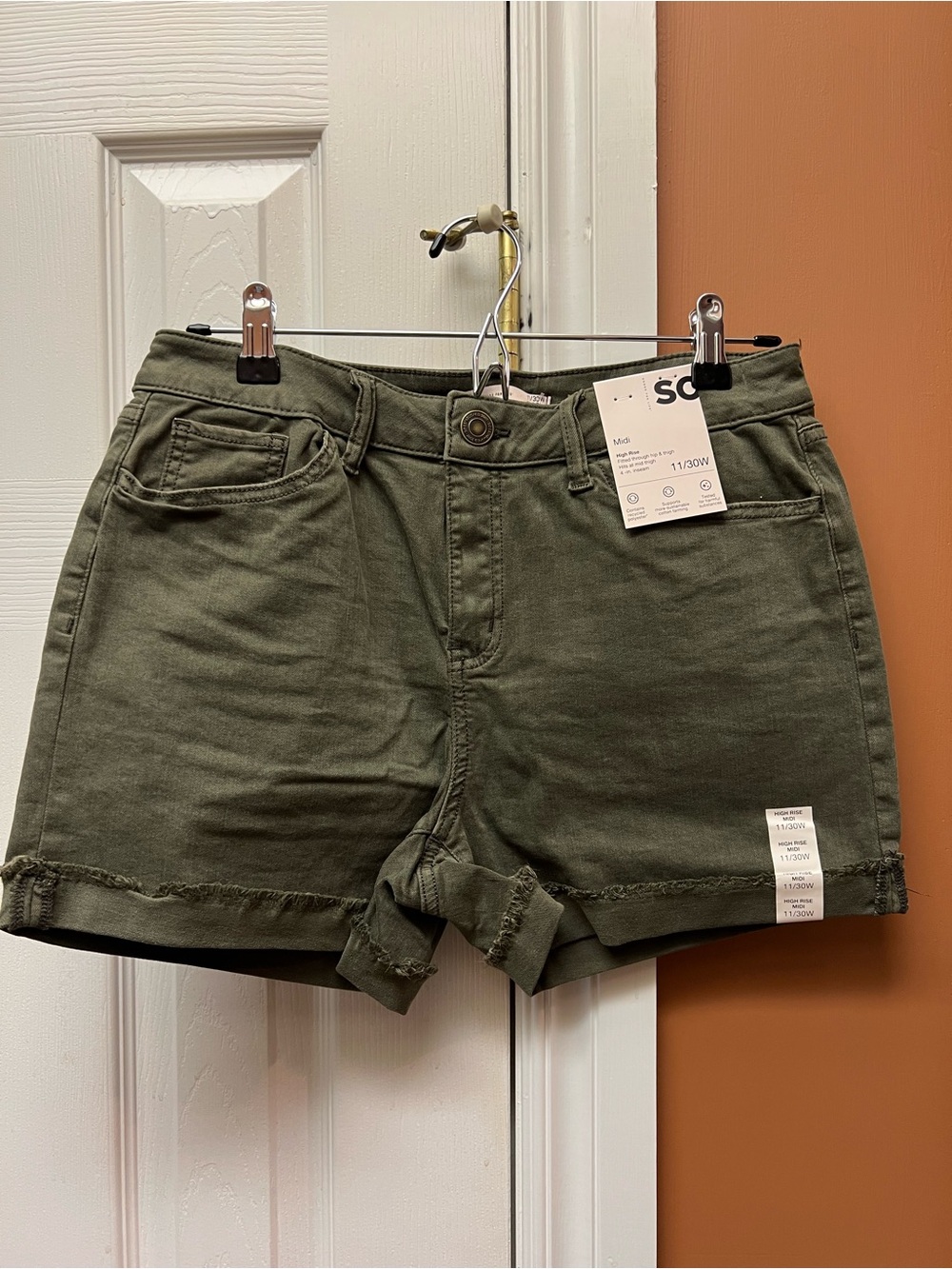SO Olive Green Roll-Hem Jean Shorts